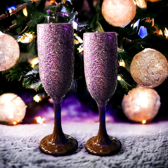Hand Crafted Other - Purple Shimmer/Champagne Flute Set